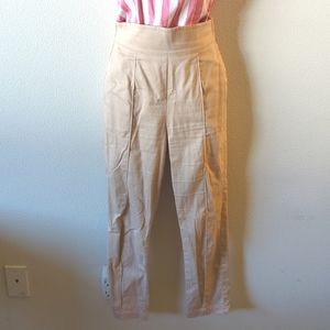 Laura Byrnes California High Waisted Cropped Trousers in Tan
